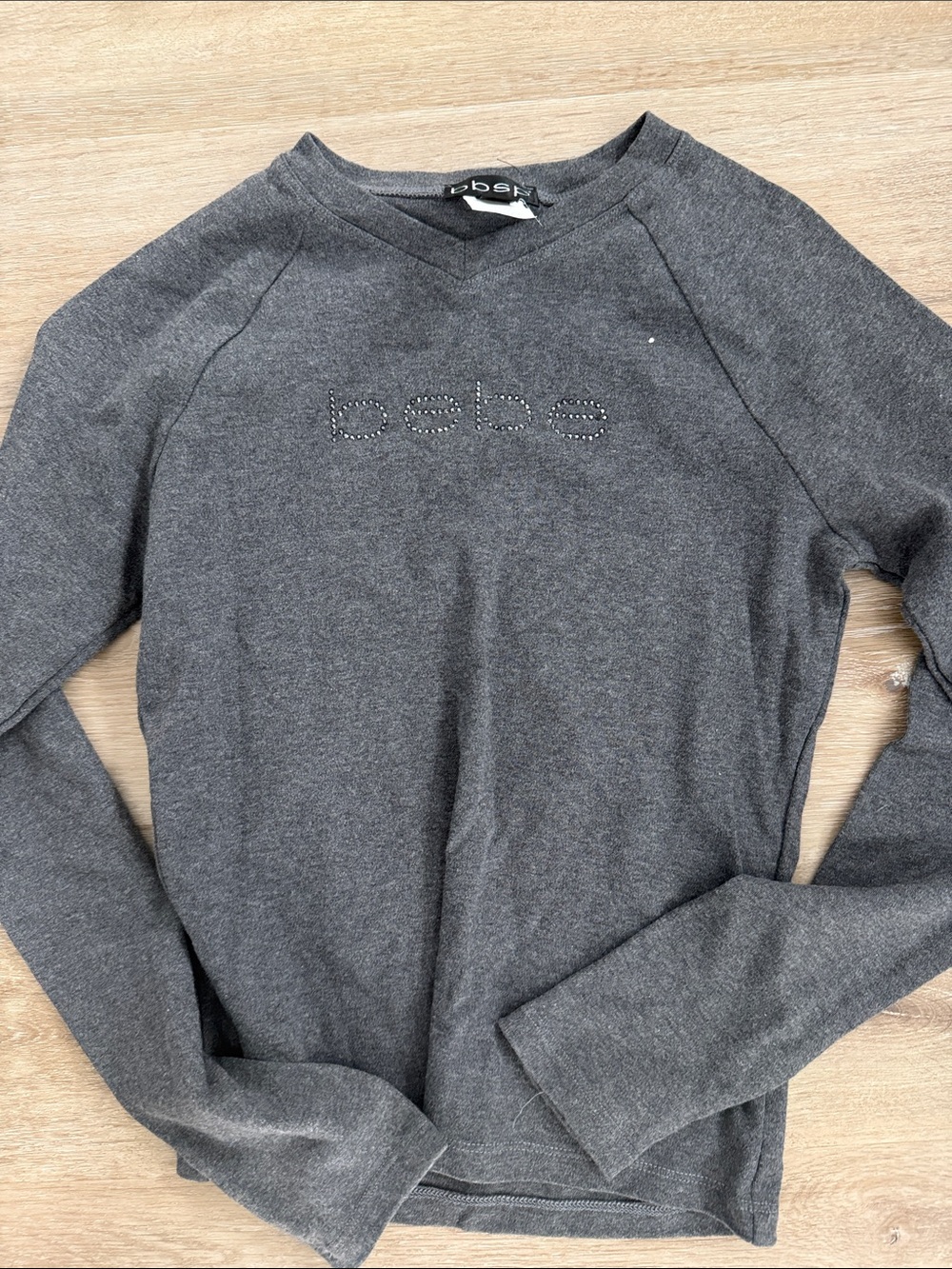 bebe Charcoal Gray Long Sleeve Logo Top